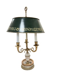 Bronze and Crystal Tole Bouillotte Lamp