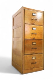 Oak Paneled 4 Drawer File Cabinet