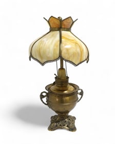 Victorian Miller Lamp with Slag Glass Shade