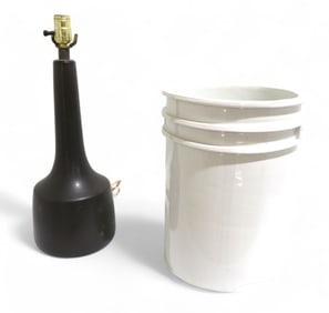 A Mid Century Lamp & Pottery Bucket