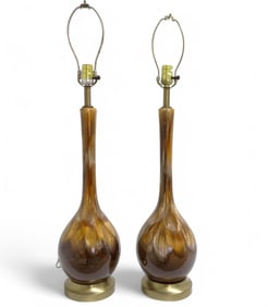 Glazed Mid Century Pottery Lamps - Pair