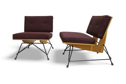 Thomas Jameson Iron & Silk Lounge Chairs - Pair