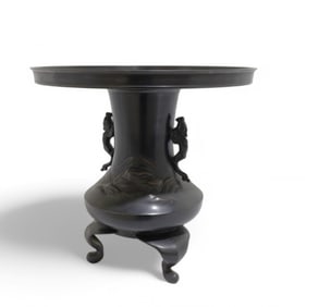 2 Part Japanese Bronze Vase