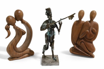 Wooden Mid Century Figures & Brutalist Figure