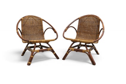 Bamboo & Wicker Vintage Chairs - Pair
