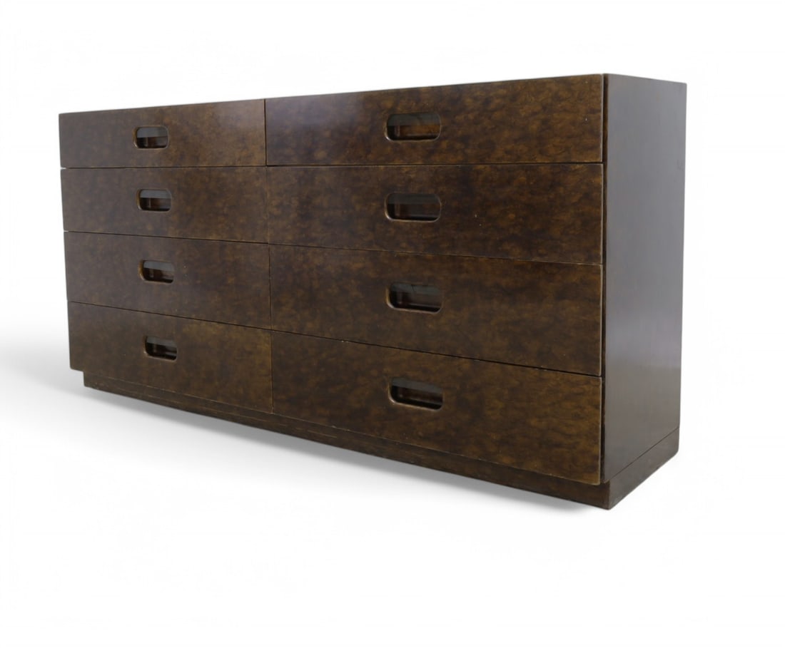 Burl Long Dresser: A burl 6 drawer dresser on Dimensions:33.5x66x19