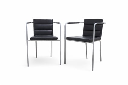 Black Leather Chairs - Pair