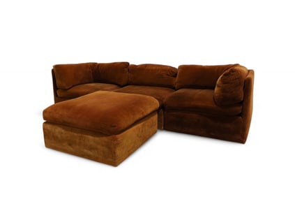 Milo Baughman Signed Sectional Sofa & Ottoman