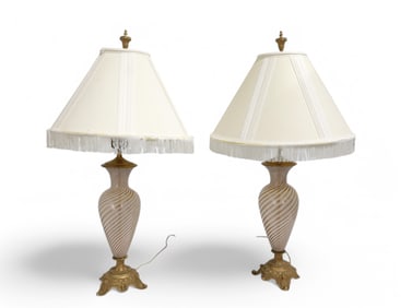 Murano Glass Swirl Lamps - Pair