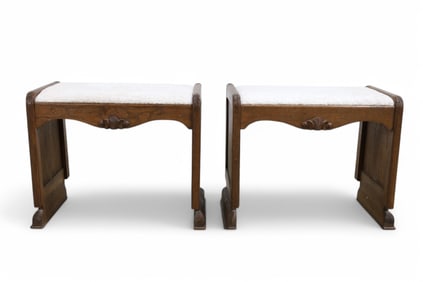Swedish Carved Wood Stools - Pair