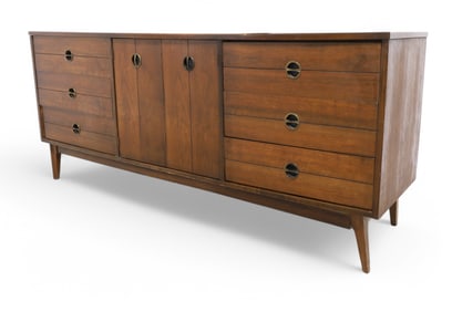 Stanley Mid Century Walnut Long Dresser