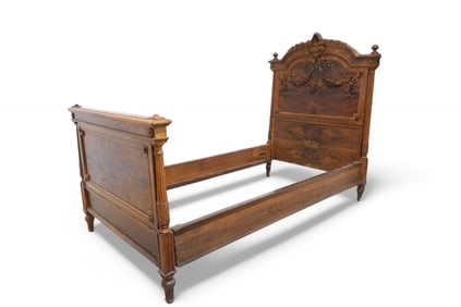 Heavily Carved Circassian Walnut Bed