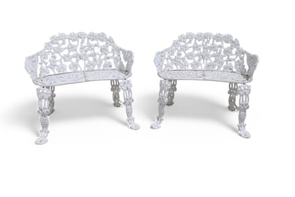 Cast Aluminum Benches - Pair