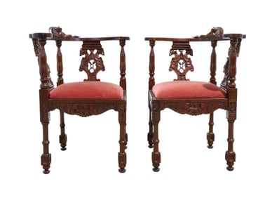Figural Mahogany Corner Chairs