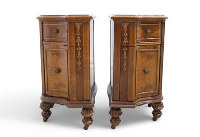 Inlaid Walnut Antique End Stands - Pair