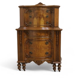 Inlaid Walnut  Antique Carved High Chest