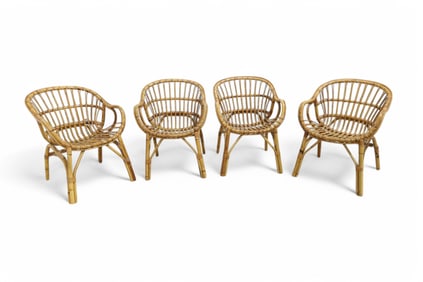 Split Reed Rattan  Arm Chairs - 4
