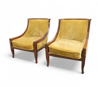 Barrel Back Walnut Lounge Chairs - Pair