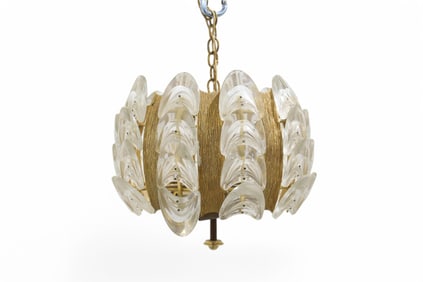 Palwa Mid Century Glass & Brass Light Fixture