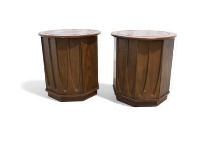 Mid Century Walnut Sculpted End Stands- Pair