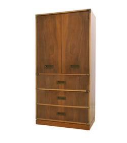 Walnut Campaign Style High Chest