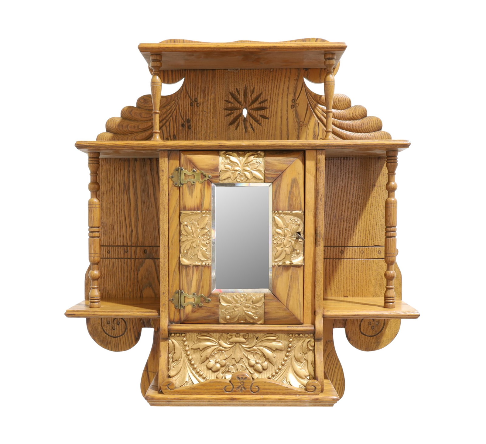 Oak Hanging Cabinet: An oak hanging cabinet with mirrored door Dimensions:28x22x9