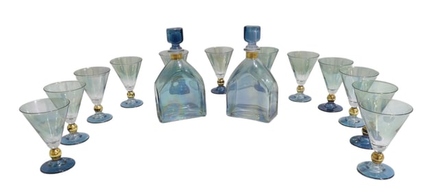12 Venetian Stems & 2 Decanters