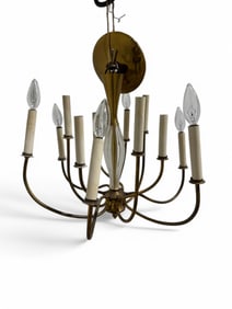 Lightolier Brass & Glass Chandelier
