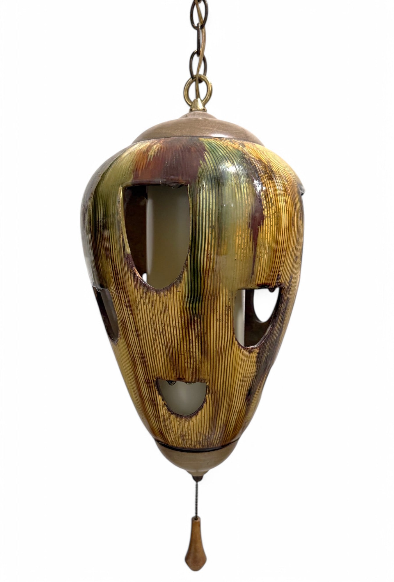 Glazed Pottery Hanging Lantern: A glazed pottery hanging lantern Dimensions:20x13