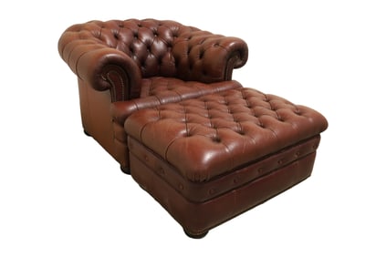 Tufted Leather Club Chair & Ottoman
