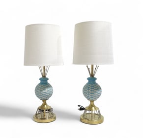 Atomic Metal & Pottery Table Lamps - Pair