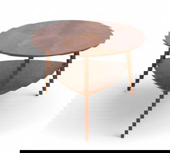Holger George Jensen Teak Table: A Holger George Jensen teak round occasional table with guitar pick shaped lower shelf Dimensions:17.5x23.5