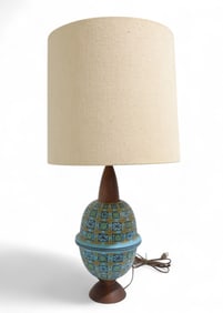Danish Style Teak & Pottery Lamp
