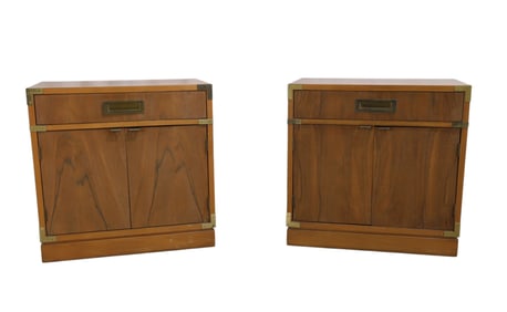 Walnut Campaign Style End Stands - Pair