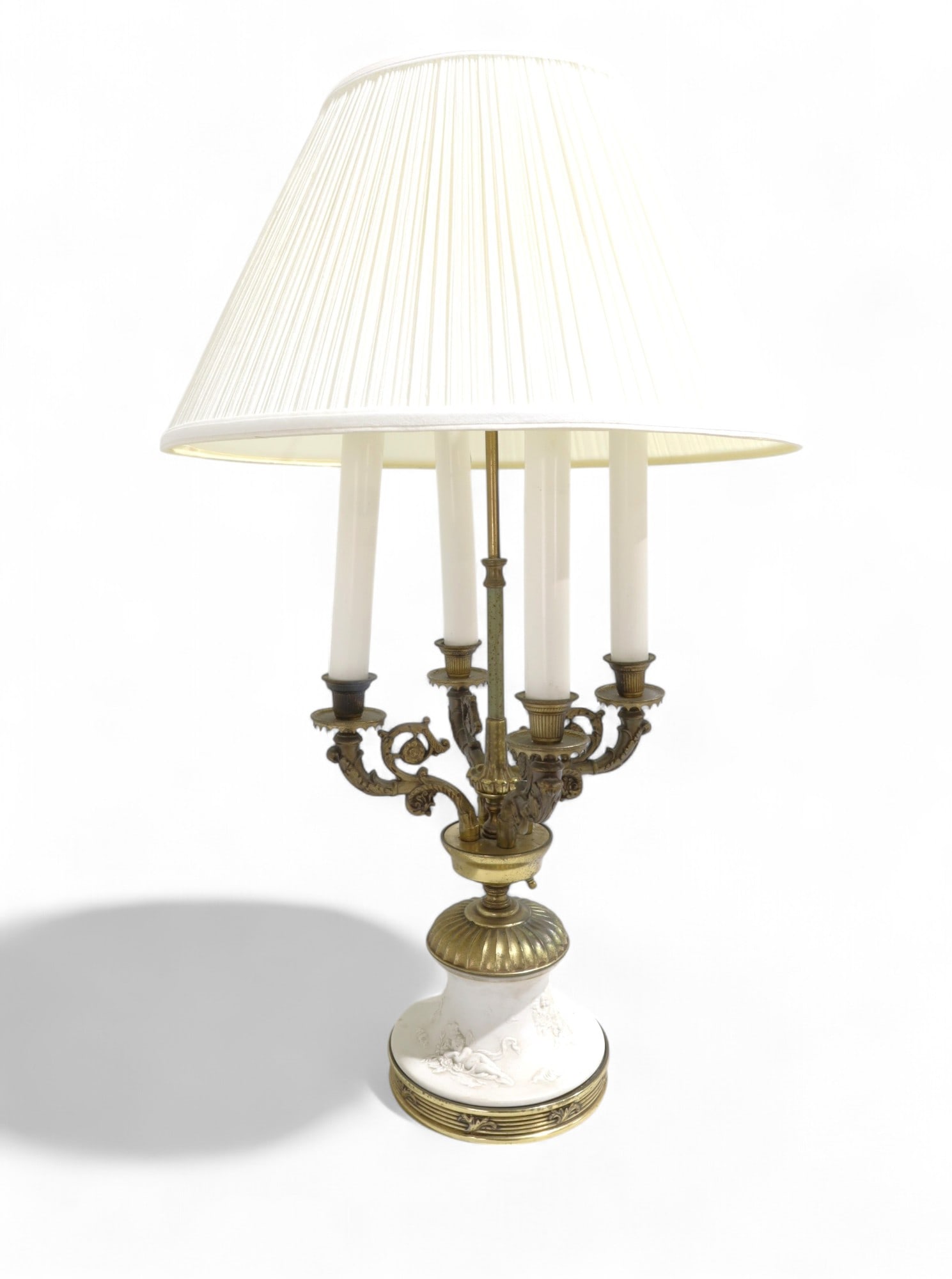 Bronze & Jasperware Candelabra Lamp: A bronze and Jasperware 4 bulb candelabra lamp Dimensions:31x18
