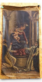 Antique Religious Oil Painting on Canvas