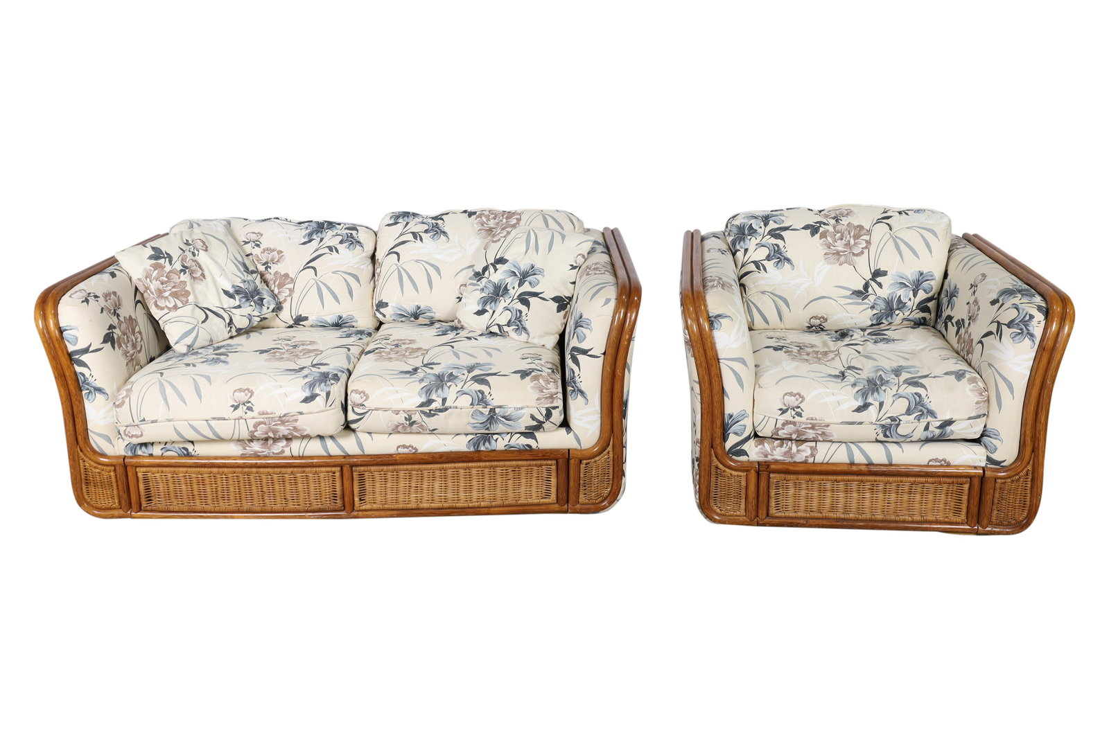 Bamboo & Rattan Loveseat and Chair: Bamboo & Rattan Loveseat and Chair. Dimensions 26x63x36