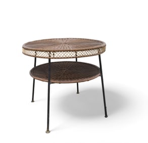 Mid Century Iron & Wicker Table