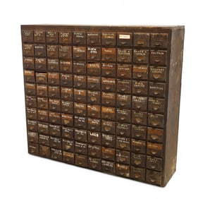 Oak Vintage Hardware  Cabinet