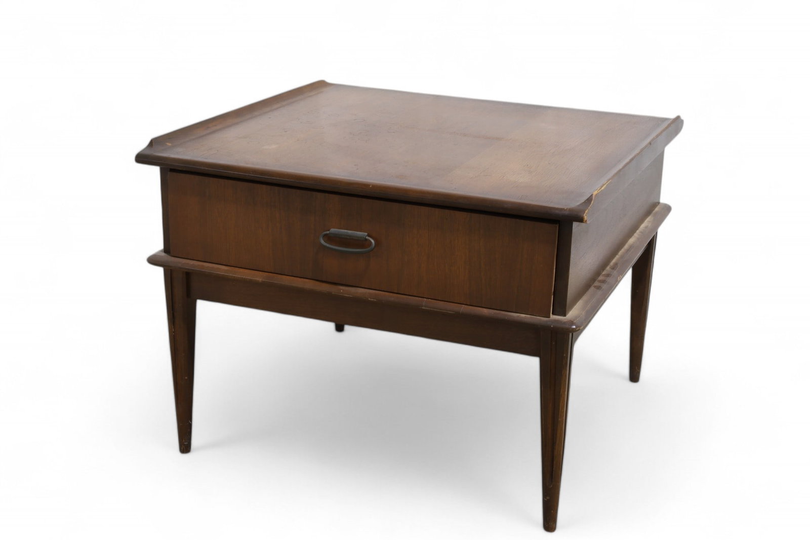 Mid Century Modern 1 Drawer Table: A mid century modern walnut 1 drawer table Dimensions:21x2828