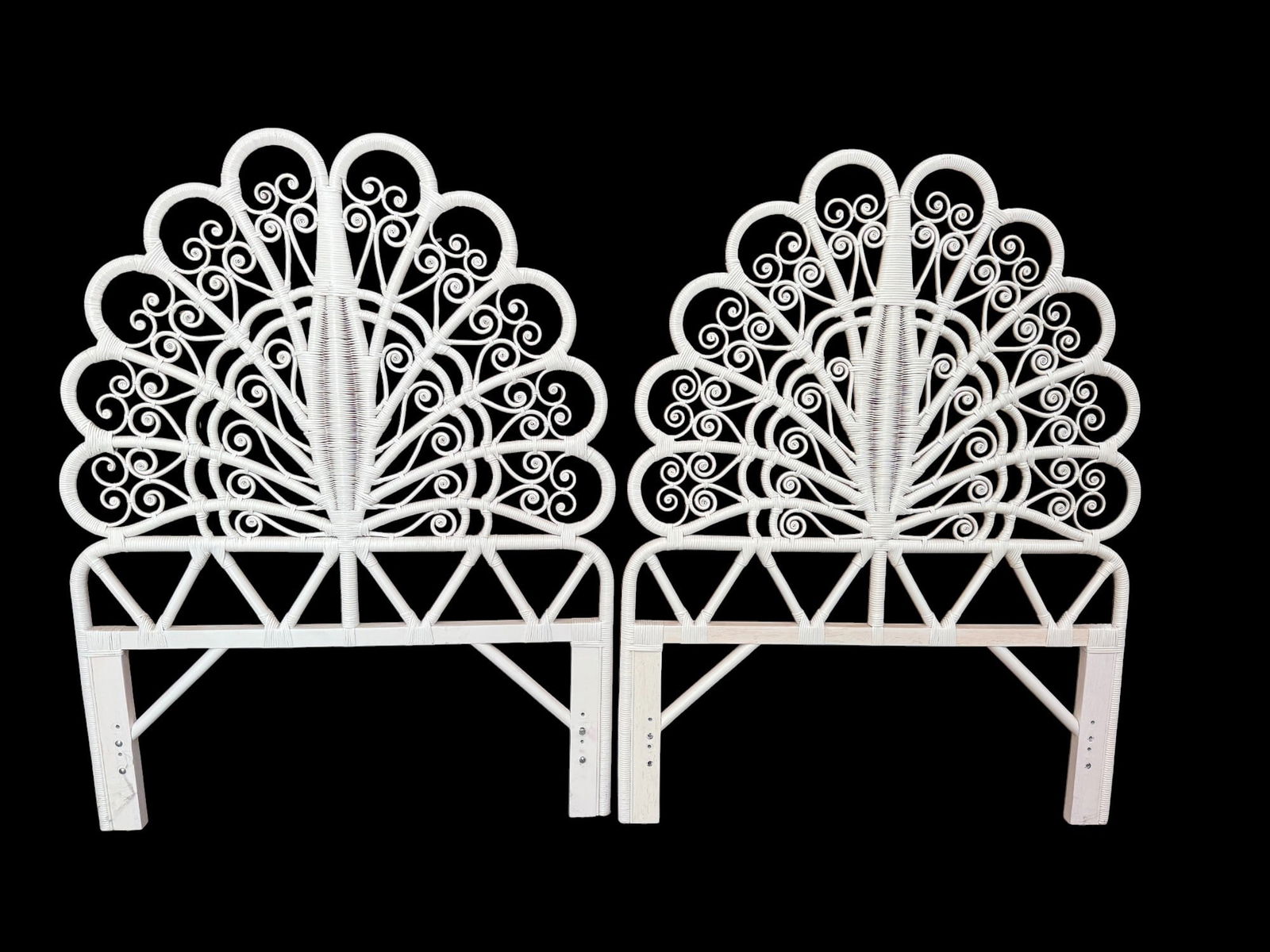 Wicker Peacock Headboards - Pair: Pair of wicker peacock headboards Dimensions in Inches 60x40x2
