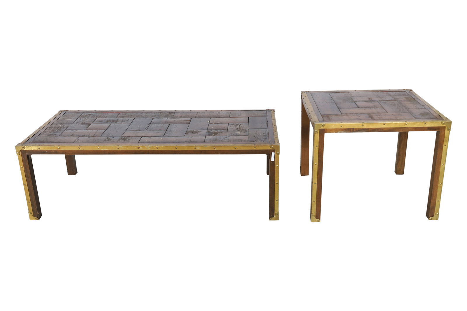 Campaign Style Brass Trimmed Coffee & End Table (1 of 4)