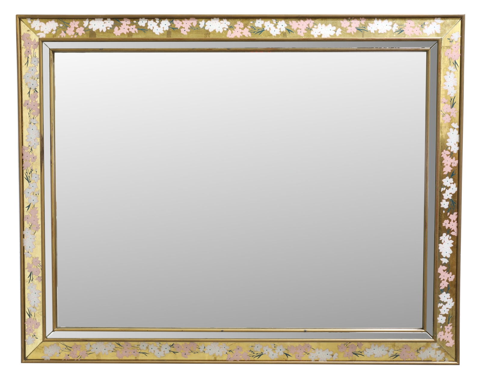 Eglomise Decorated Wall Mirror: An Eglomise decorated large wall mirror Dimensions:45x56x1.5