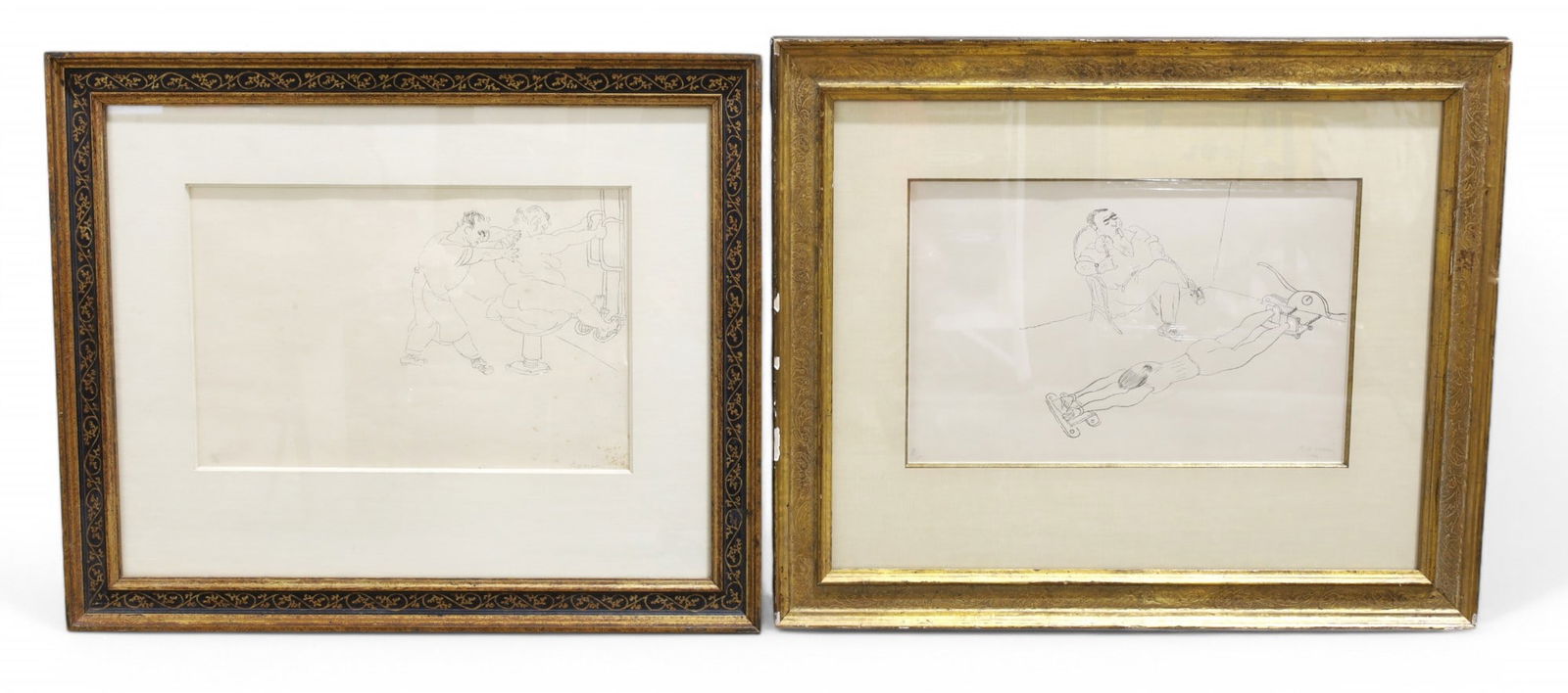 Jules Pascin Framed Signed Etchings - Pair: A pair of Jules Pascin framed signed etching from the portfolio of Ferme La Nuit Series Dimensions:19.23