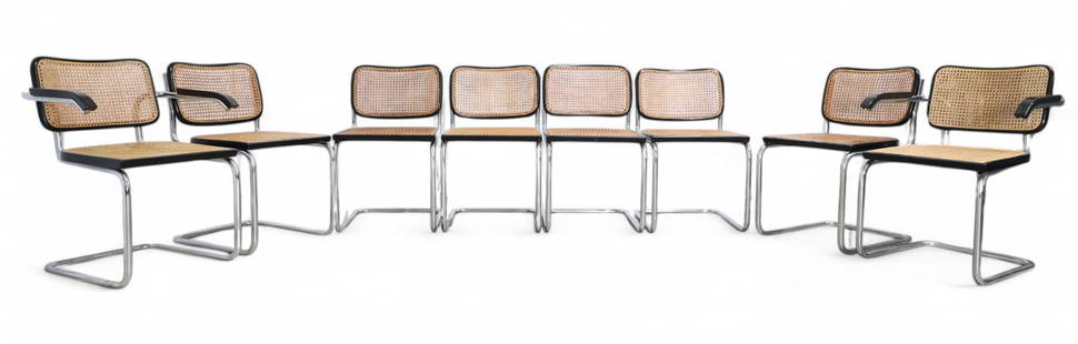 Marcel Breuer Cesca Chairs - 8: A set of 8 black Marcel Breuer cesca chairs, 2 arm chairs & 6 side chairs Dimensions:30.5x23.5x20 Seat Height:17.5