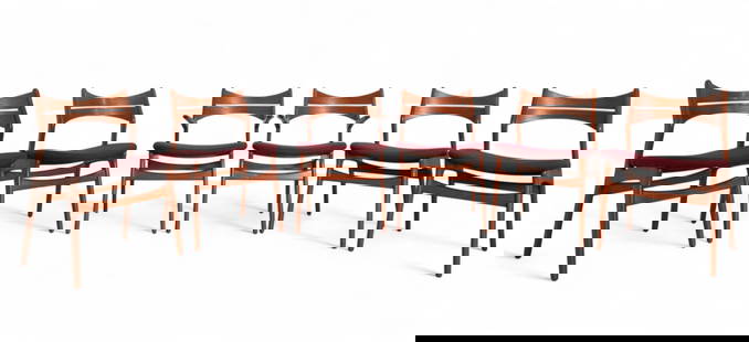 Erik Buch Danish Teak Dining Chairs - 6: A set of 6 Erik Buch teak dining chairs with kangaroo arms Dimensions: 32x22x19Seat Height:19