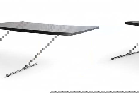 Hans Eichenberger Dining Table: A Hans Eichenberger for Stendig Omega Desk Table with tubular chrome legs and black laminate top Dimensions:29.5x60x38