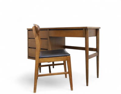 Bassett Kneehole Desk & Chair: A Bassett kneehole desk and chair Desk Dimensions:30x46x18 Dimensions: Chair 32x18x17 Seat Height:17