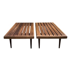 Walnut Slat Benches - Pair