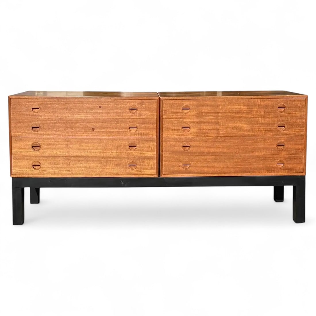 Hans Wegner Style Dressers: A pair of Hans Wegner style dressers on bench Dimensions:32x70.5x16